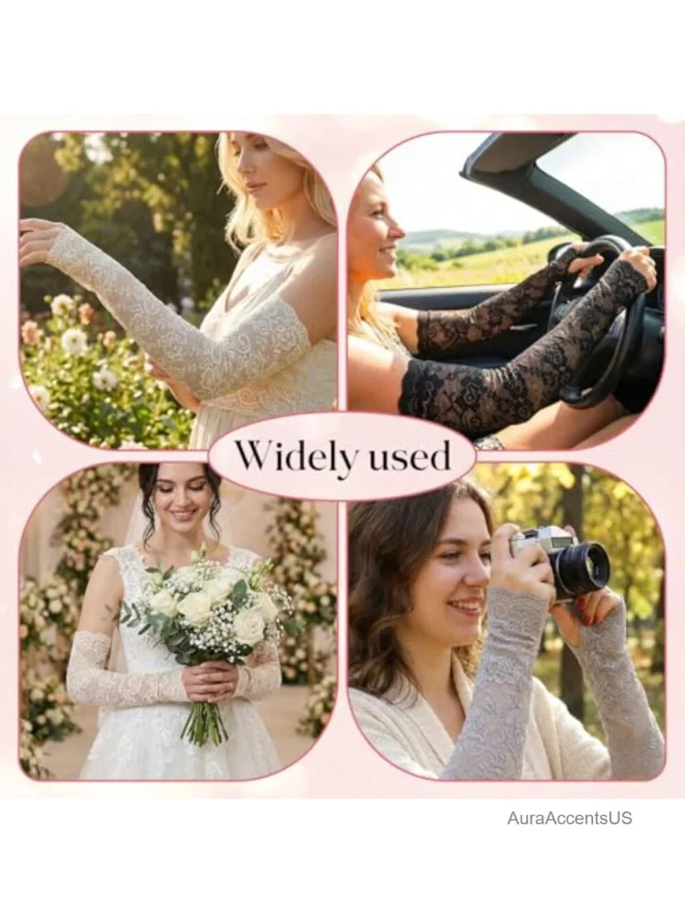 6 Pairs Lace Fingerless Gloves, Elbow Length UV Protection Arm Sleeves